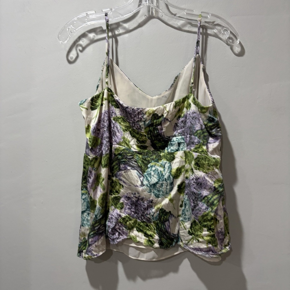 Ann Taylor Women 10 Floral Silk Top Camisole Ruffle Spaghetti Straps Romantic - Picture 5 of 9